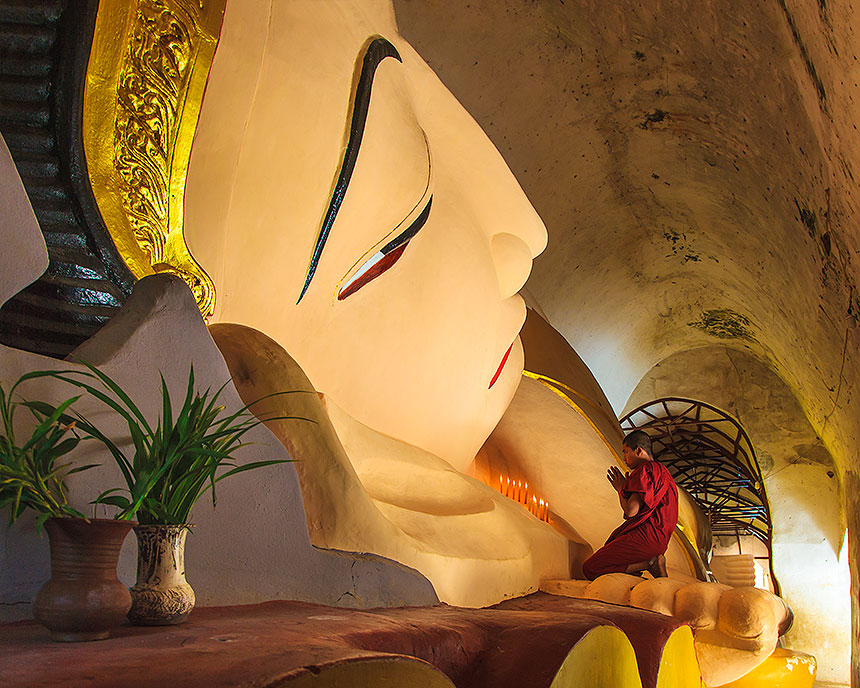 reclining Buddha and novice