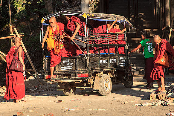 monks in truck