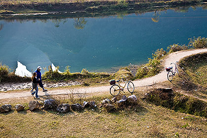 Bikes next to river