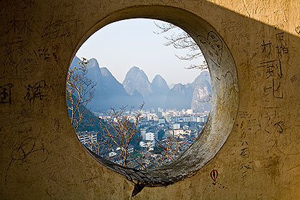 View through round pavilion window