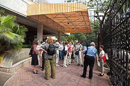 Group at front of hotel