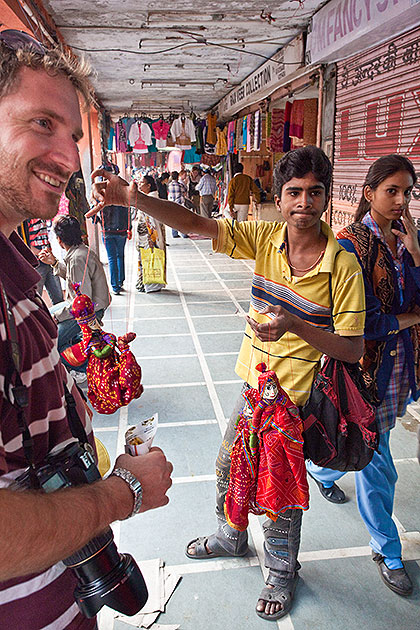 Michael and puppet vendor