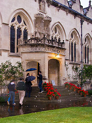 entering building