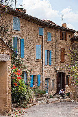 House with blue shutters