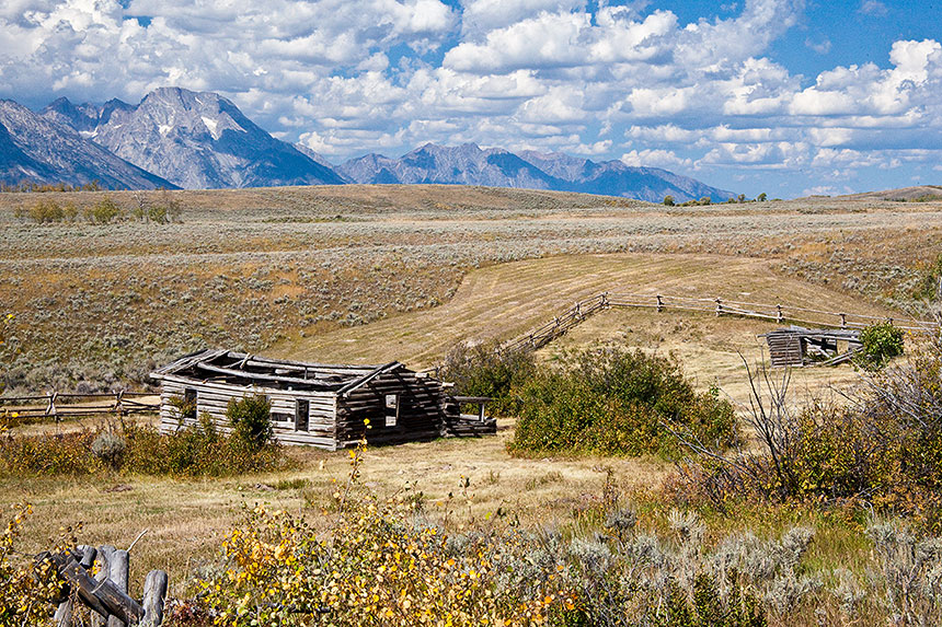 Cabin and mountains